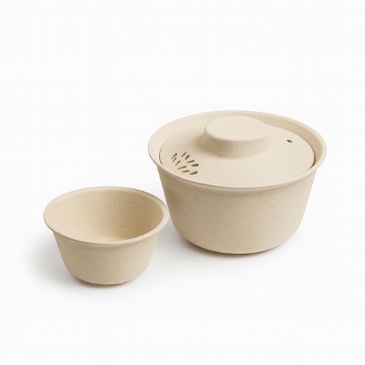 Sustainable, compostable pulp-made tea pots and lid for restaurants or food brands