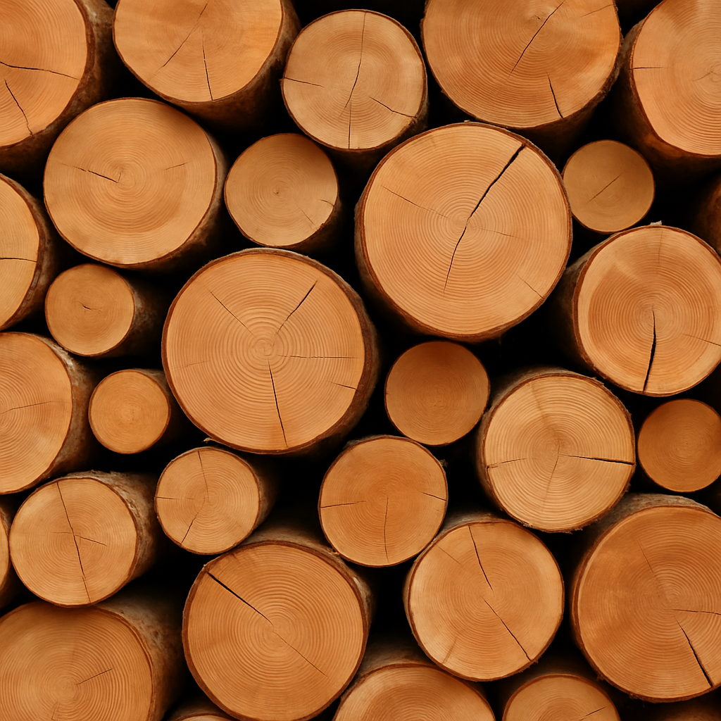 Stack of wooden logs with visible grain and texture