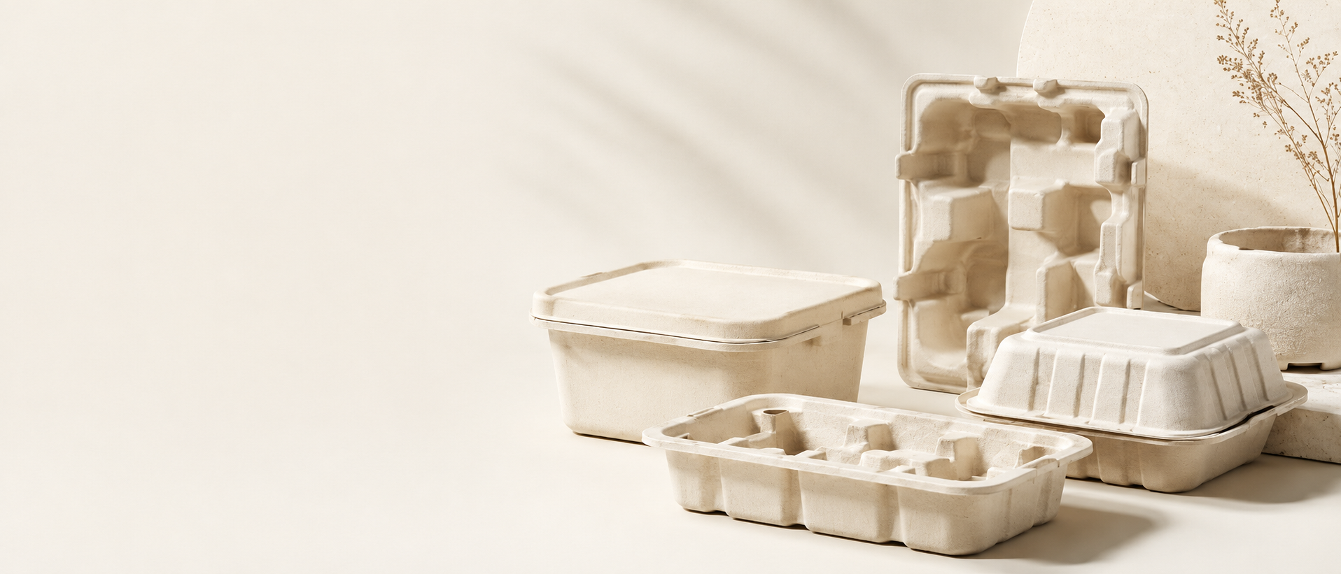 Molded pulp packaging product display with protective tray and container samples