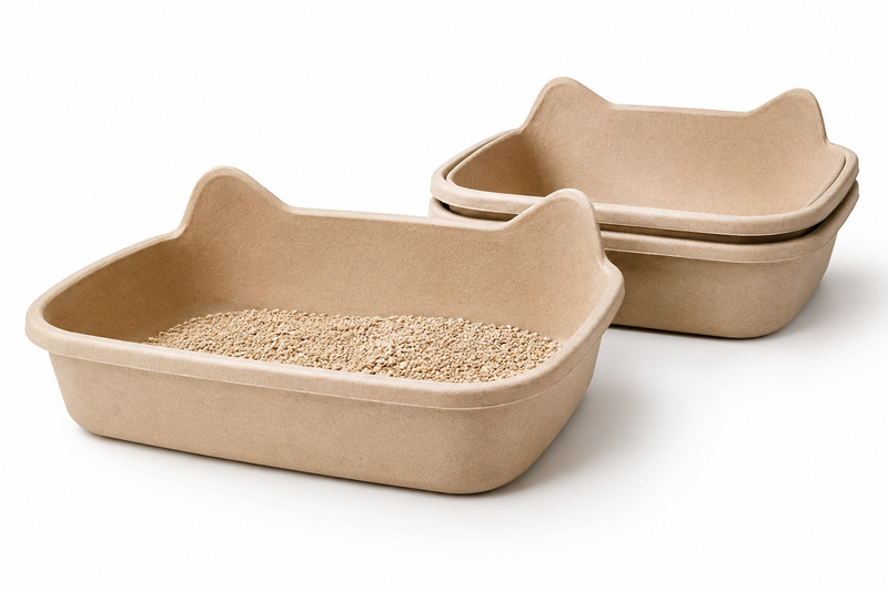 Compostable molded pulp cat litter box made from plant fiber