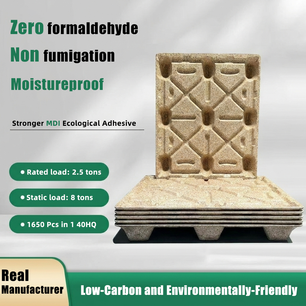 Eco-friendly pressed wood pallet with moisture resistance, non-fumigation export use and high static load capacity