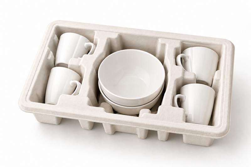 Molded pulp ceramic cup and bowl packaging insert