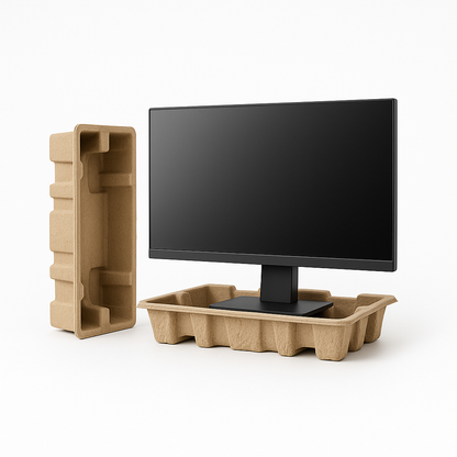 Monitor with molded pulp side protection pieces, offering comprehensive drop protection