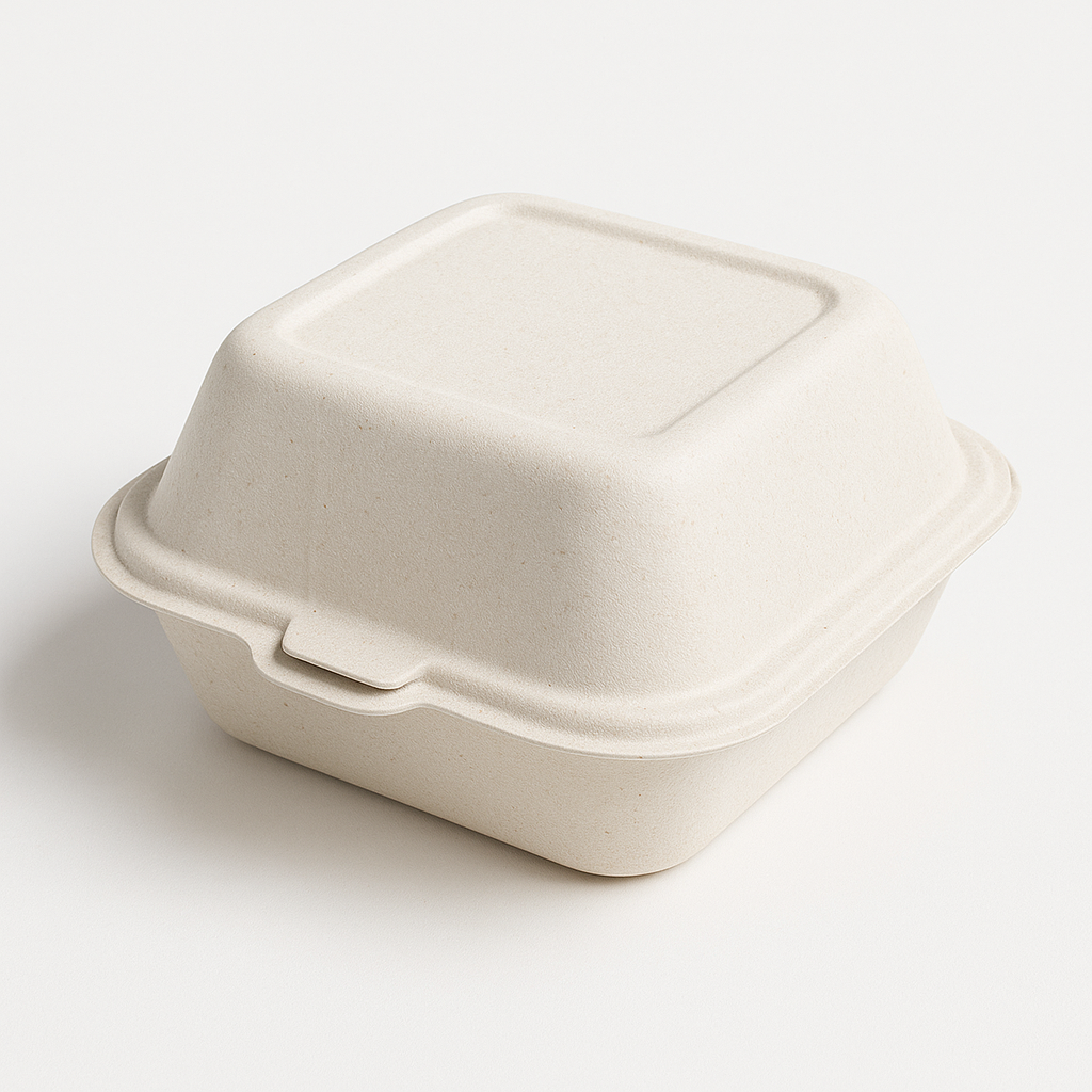 Closed compostable clamshell pulp food box container, perfect for takeaway meals
