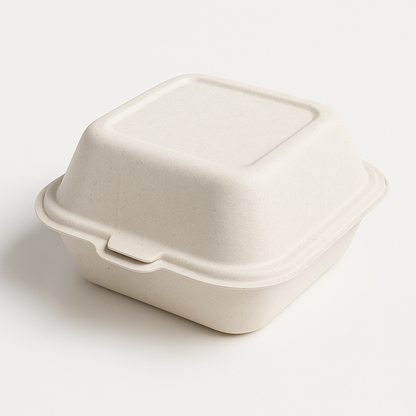 Closed compostable clamshell pulp food box container, perfect for takeaway meals