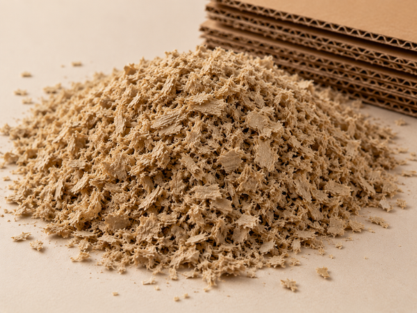 Recycled corrugated pulp fibers made from cardboard material for molded pulp packaging production