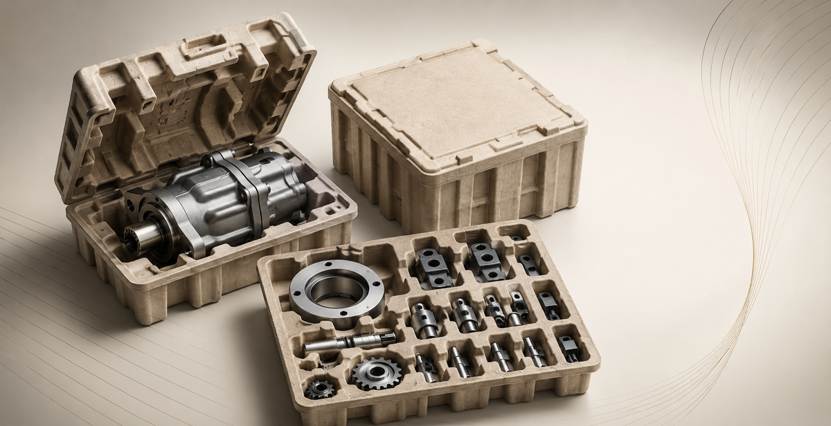 Heavy-duty molded pulp packaging solutions for industrial gearbox, precision metal parts, and mechanical component protection